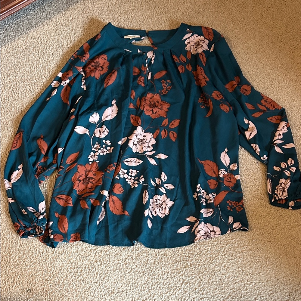 Maurices Teal and Brown Floral Blouse
